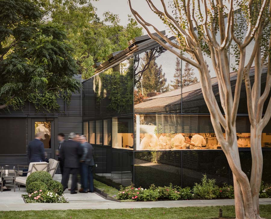 a photograph of the exterior of the French Laundry restaurant designed by Snohetta