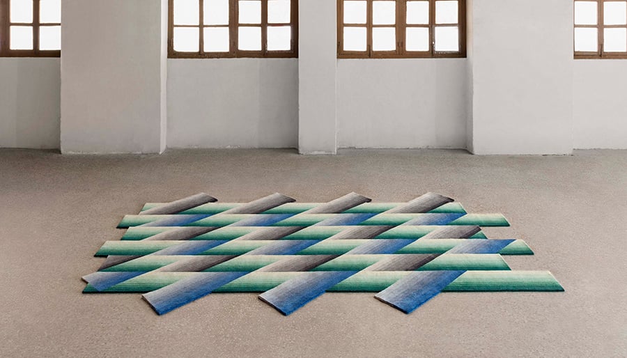 Patricia Urquiola's colour-blocked rugs create optical illusions