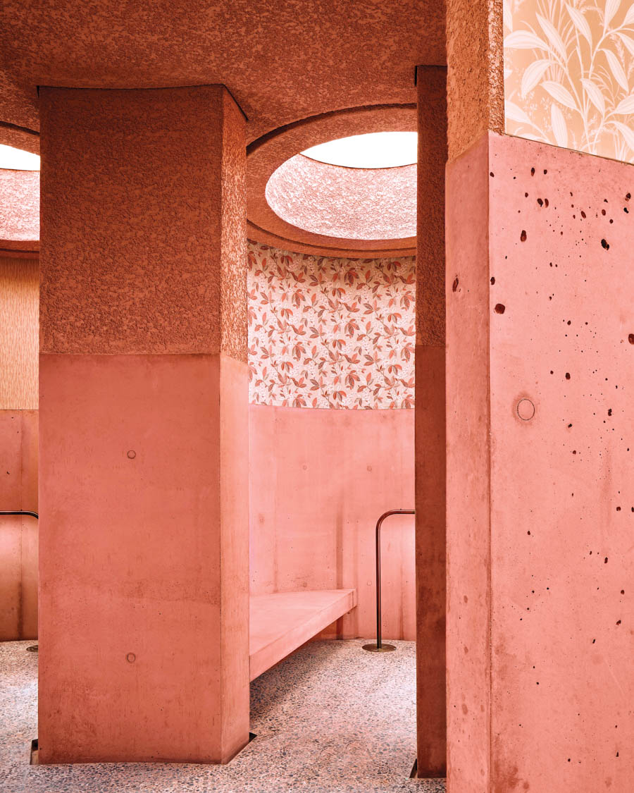 david adjaye adds pink concrete retail environment to LA's beverly