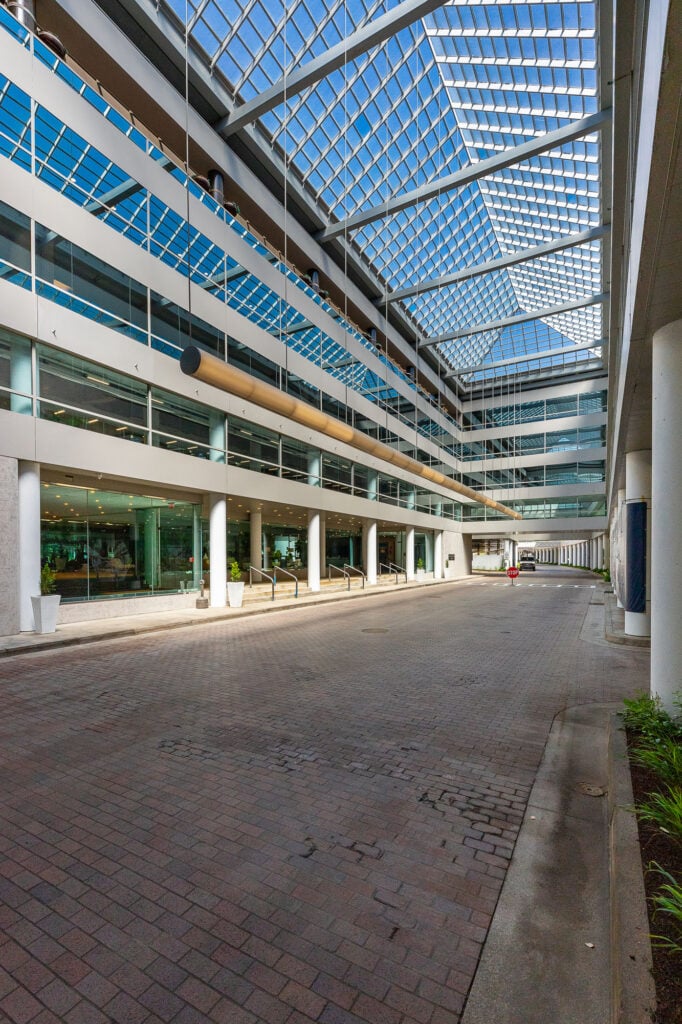 Interior driveway at the union carbide building with glass ceiling