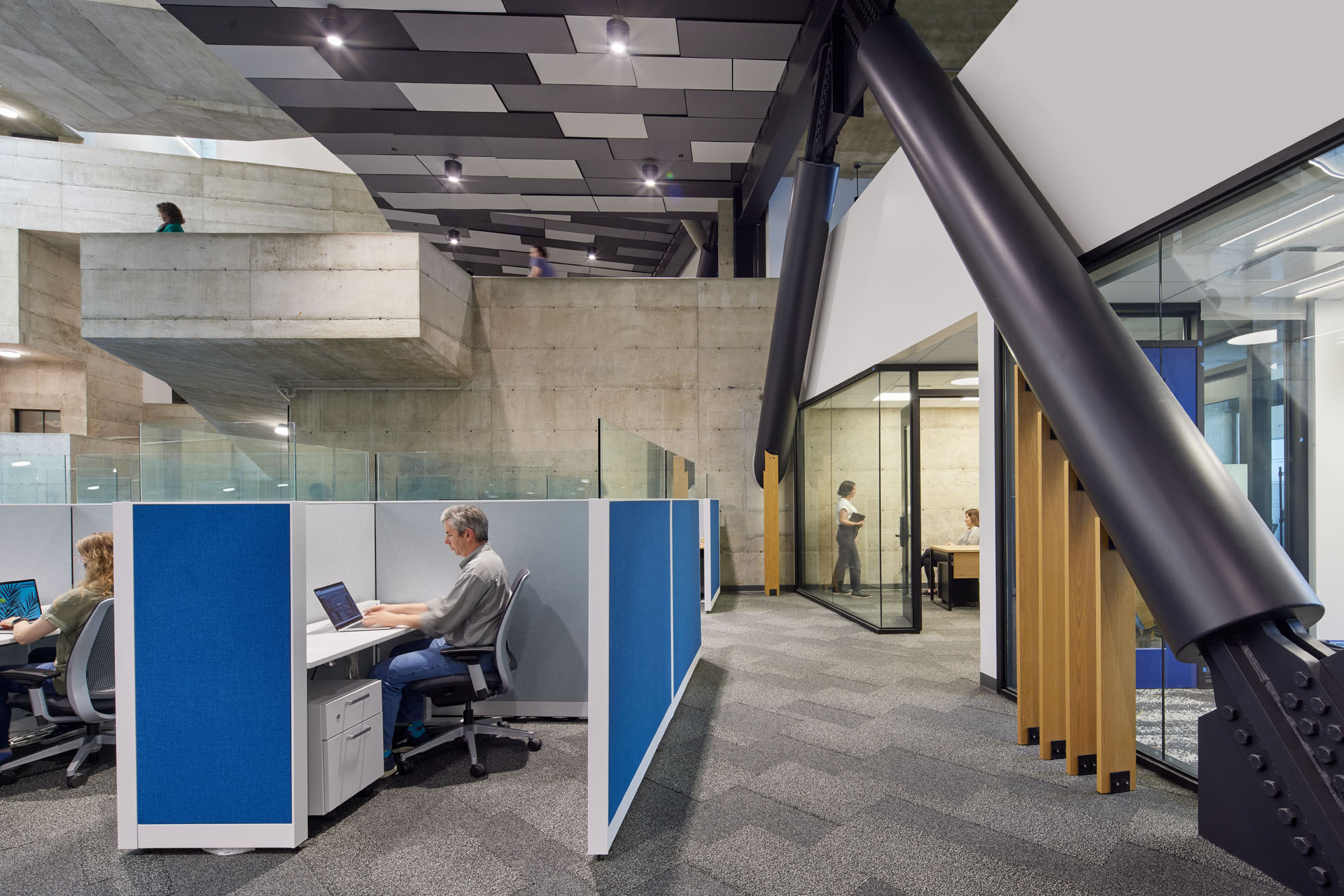 work areas inside multi level building