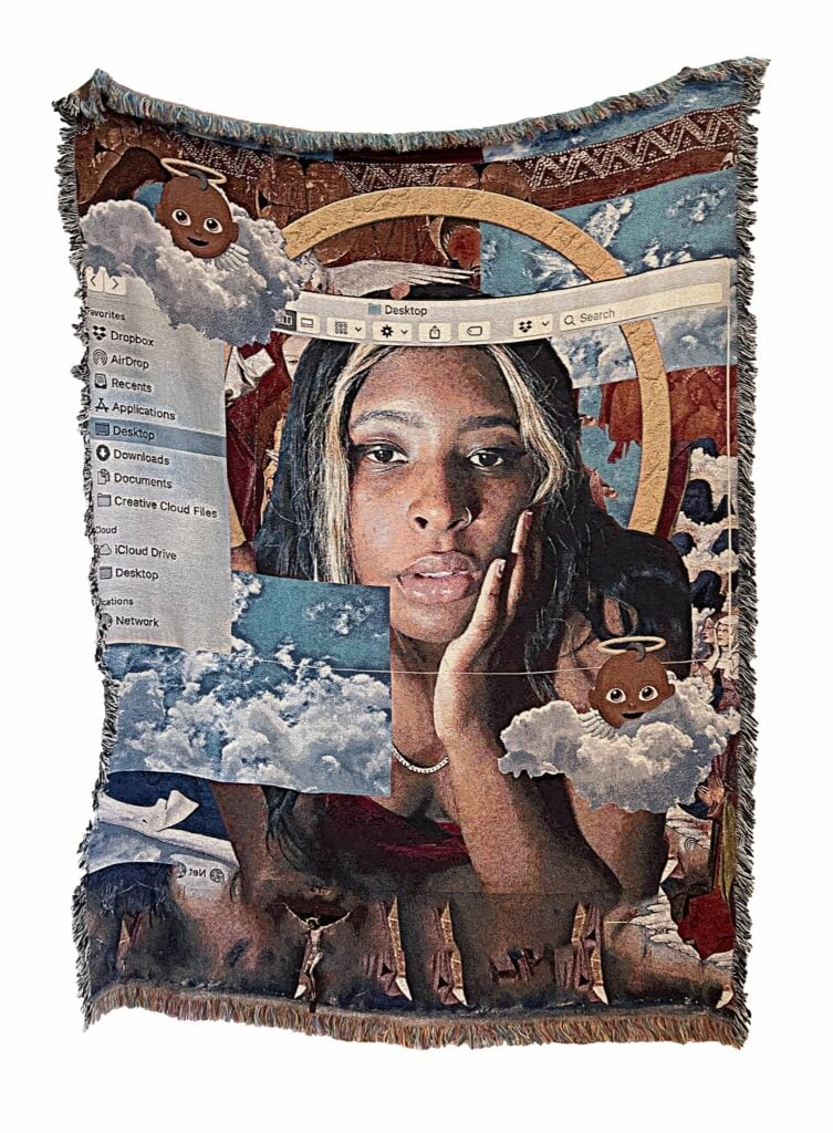 textile art with a woman's face