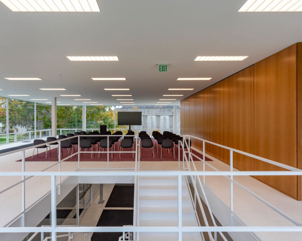 lecture hall inside modernist interior