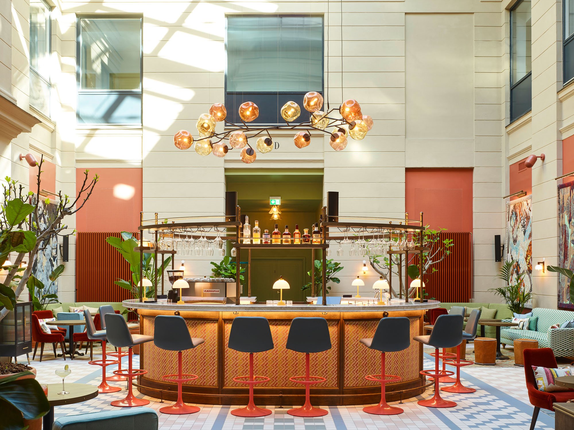 interior of hotel lobby bar