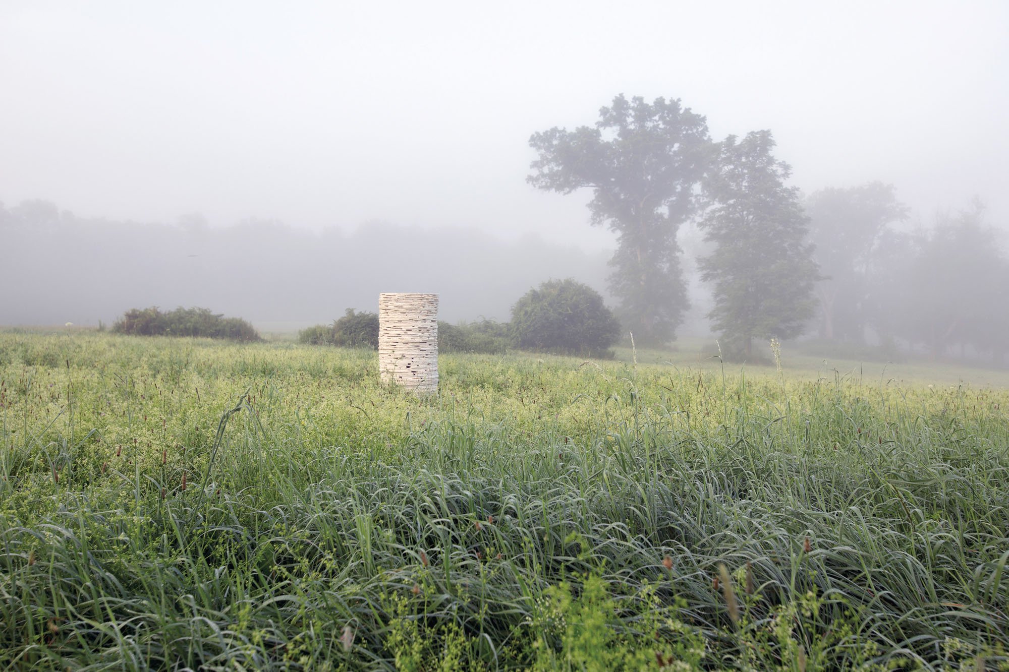 white column in a green field