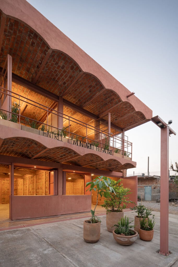 a two story brick building