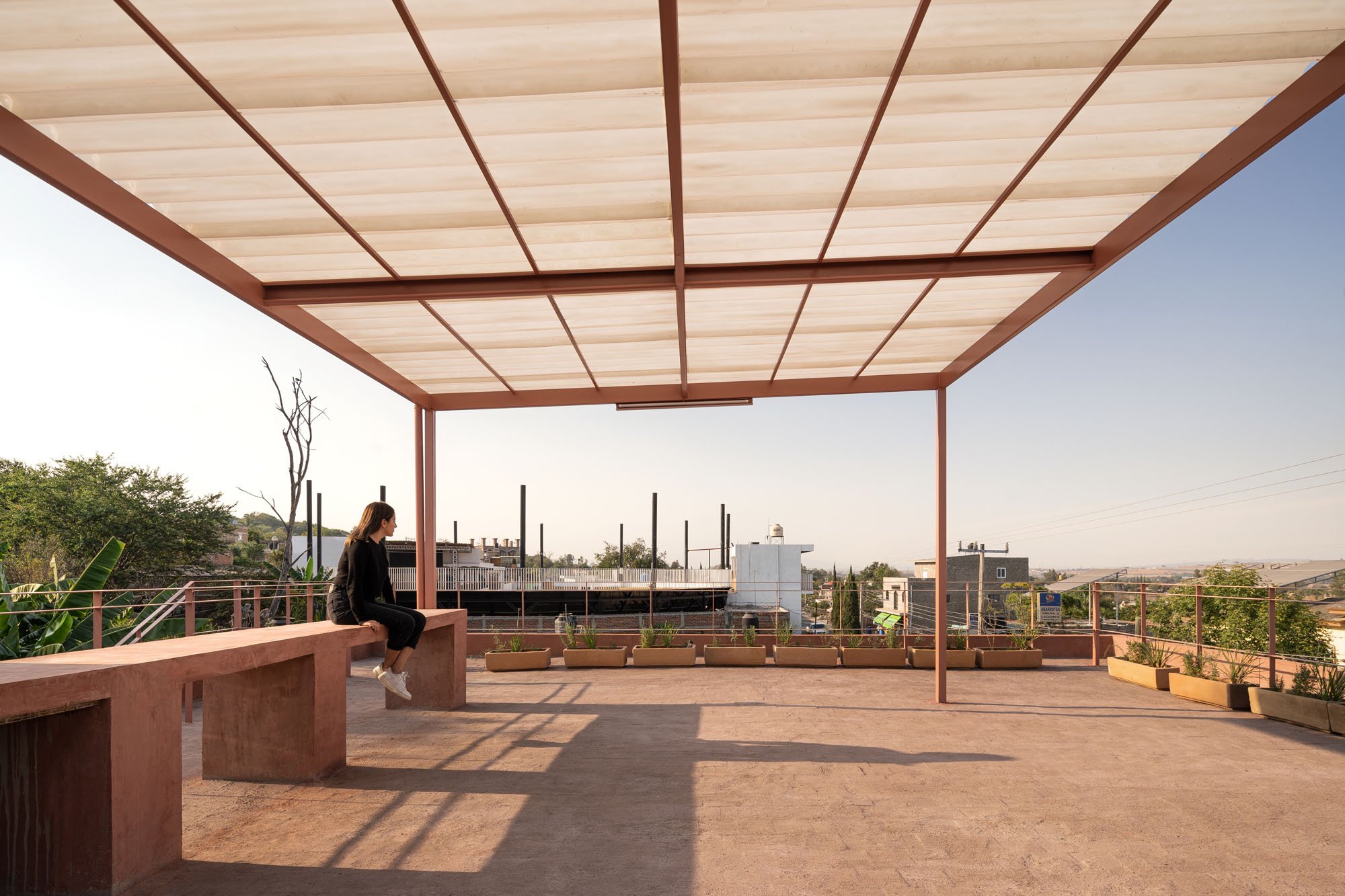 a rooftop terrace of a building in mexico