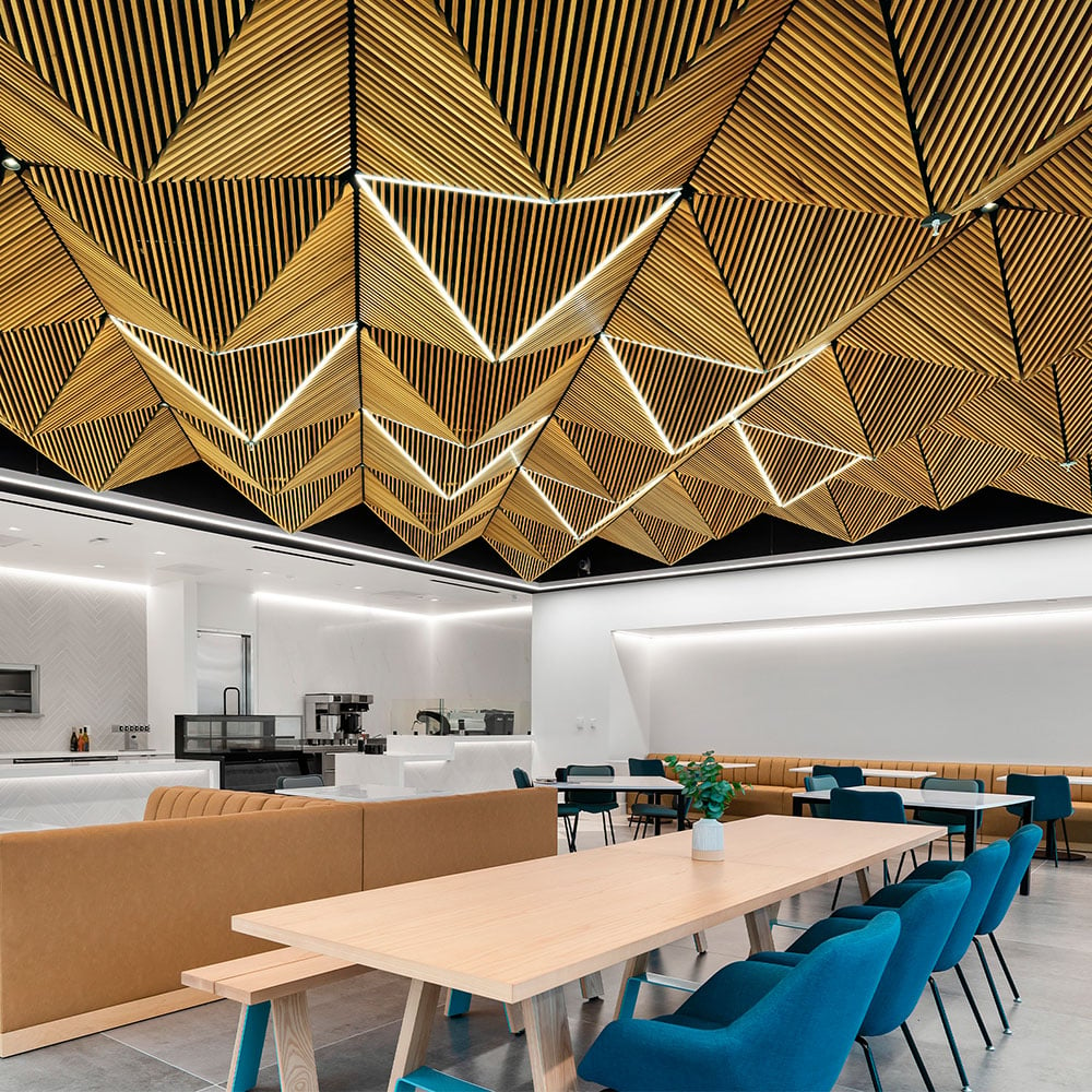 the interior of a building with a decorative ceiling