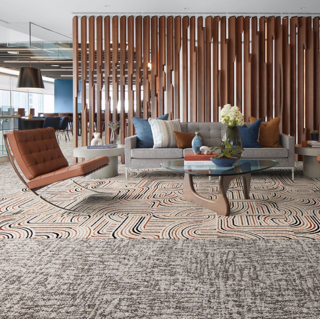 a detail of a rug in a lobby space