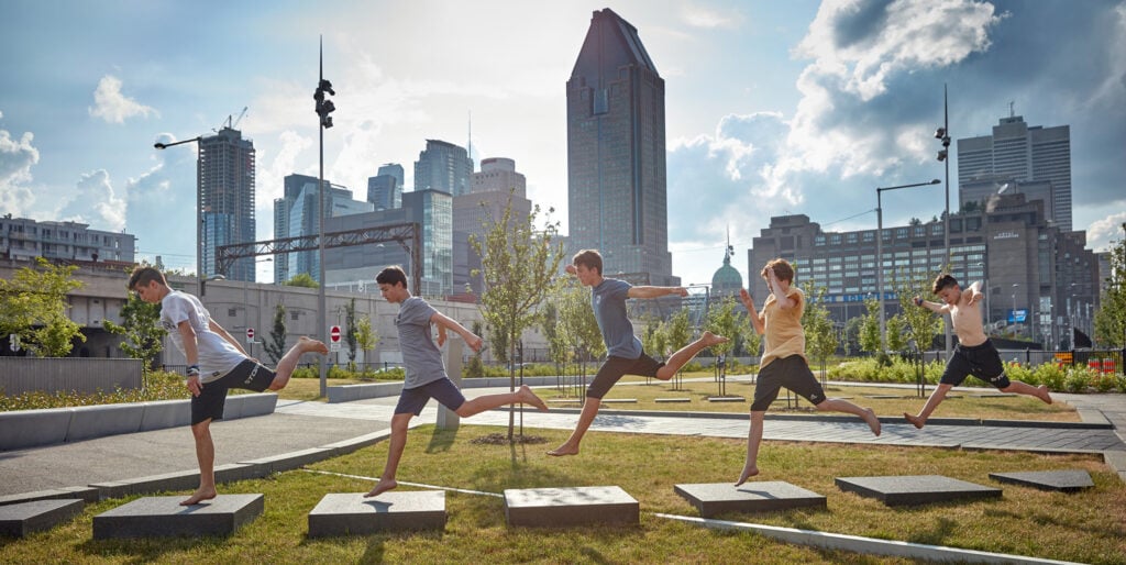 boys skipping in the park