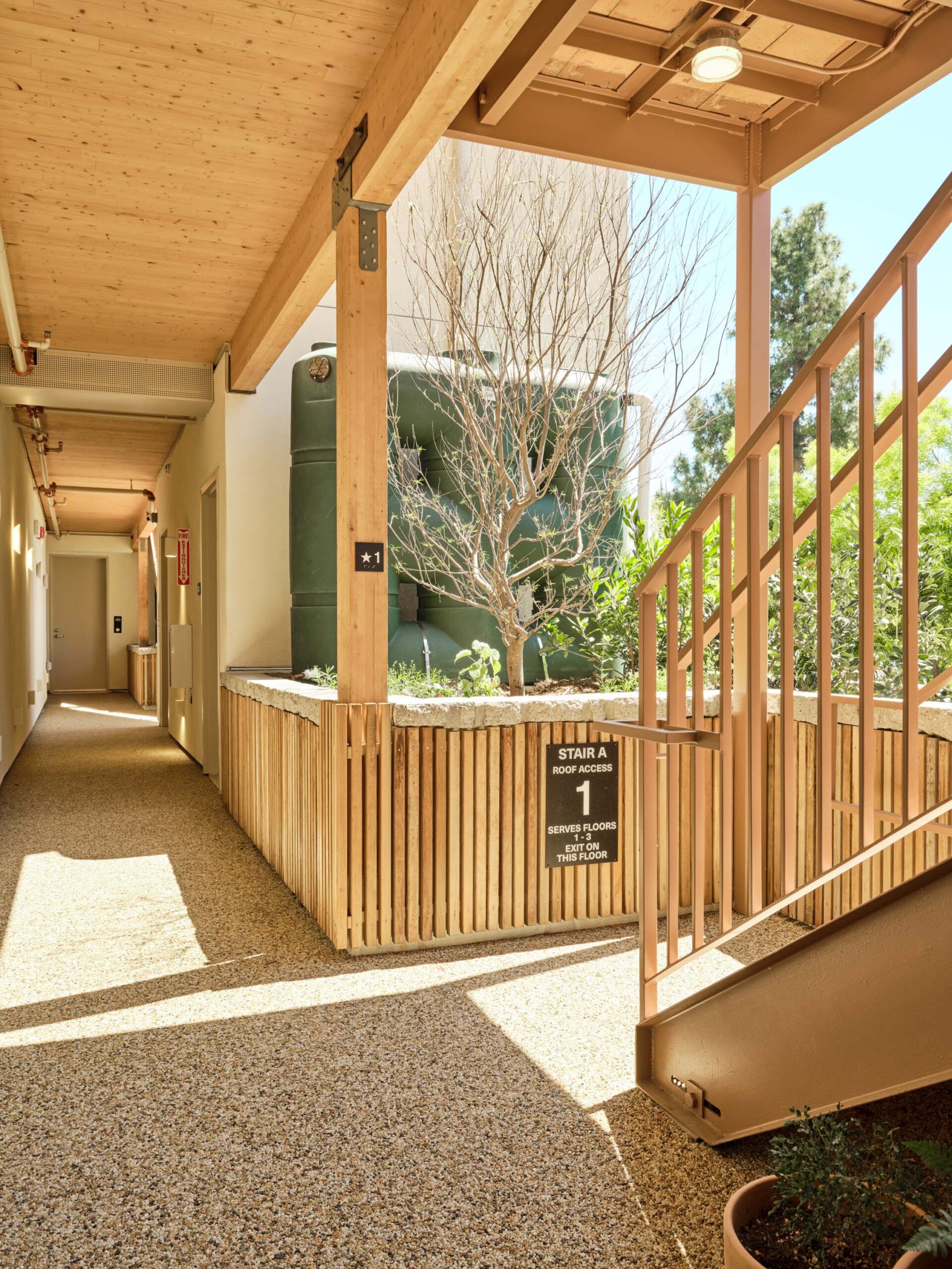 Image of a staircase in an apartment building in LA