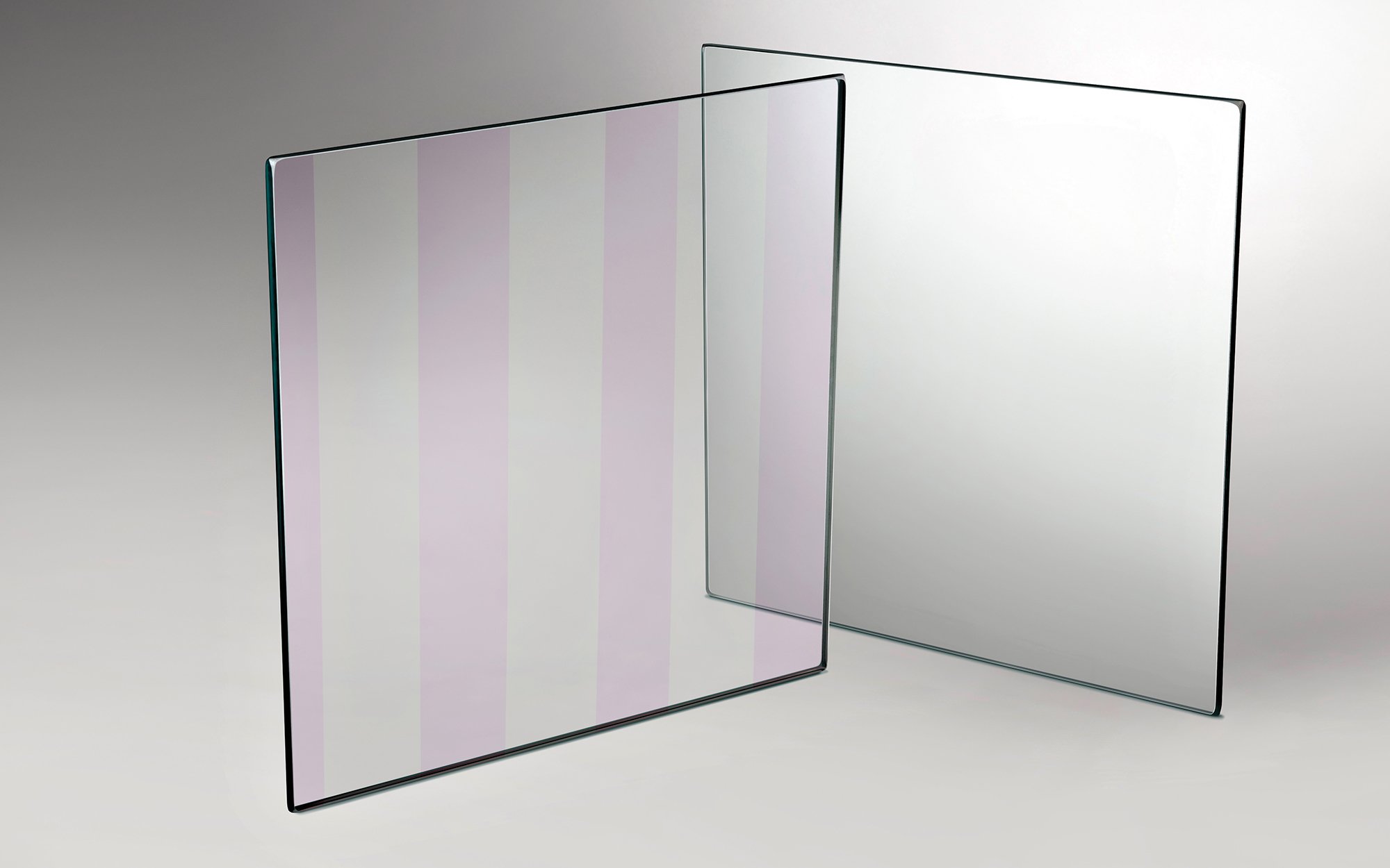 2 pieces of glass, striped purple and transparent.