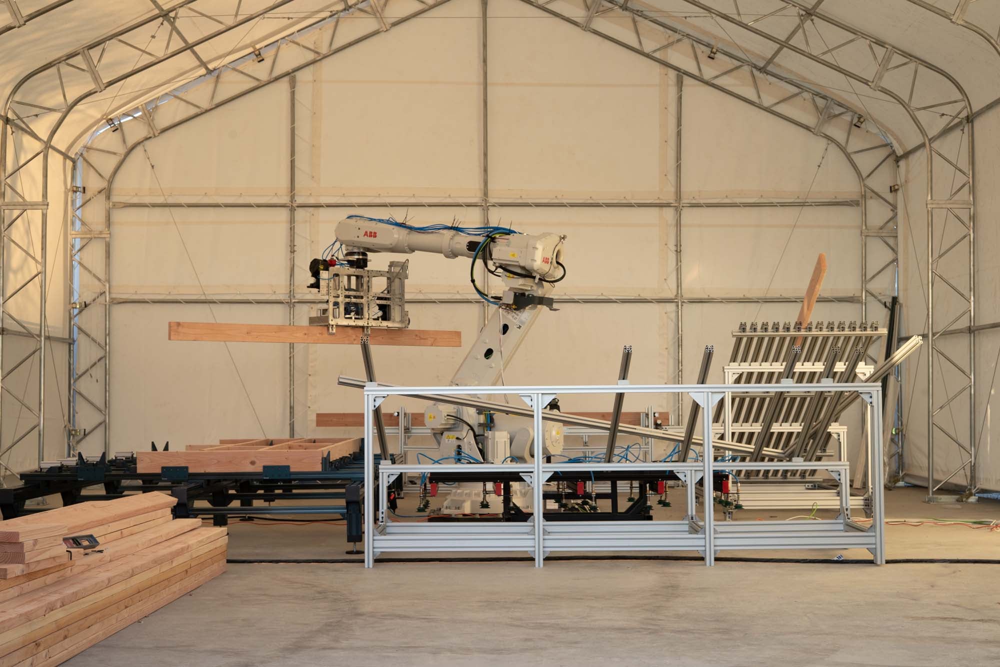 Inside Cosmic Buidings tent with robot