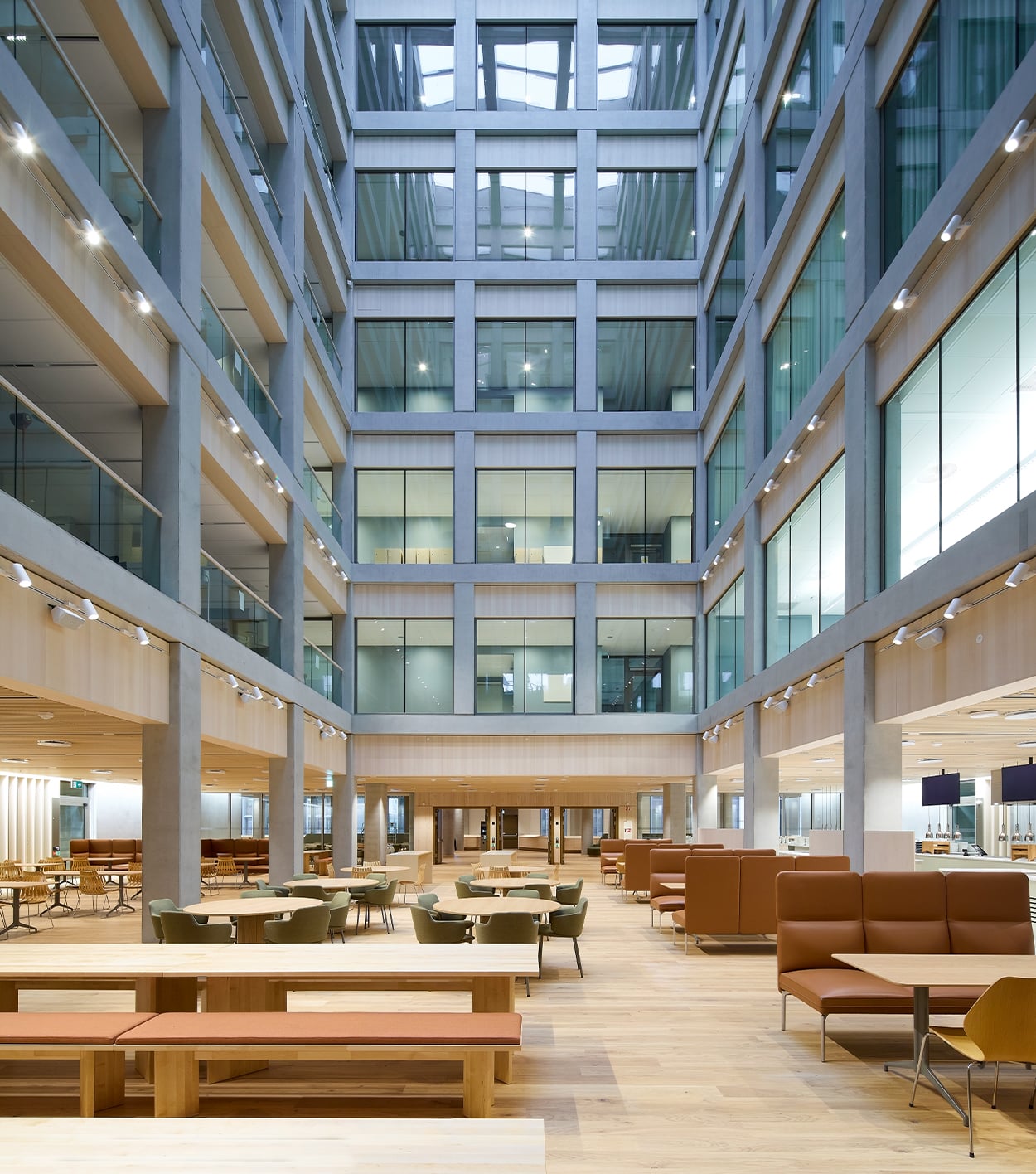 interior of a government building in norway with a grand atrium