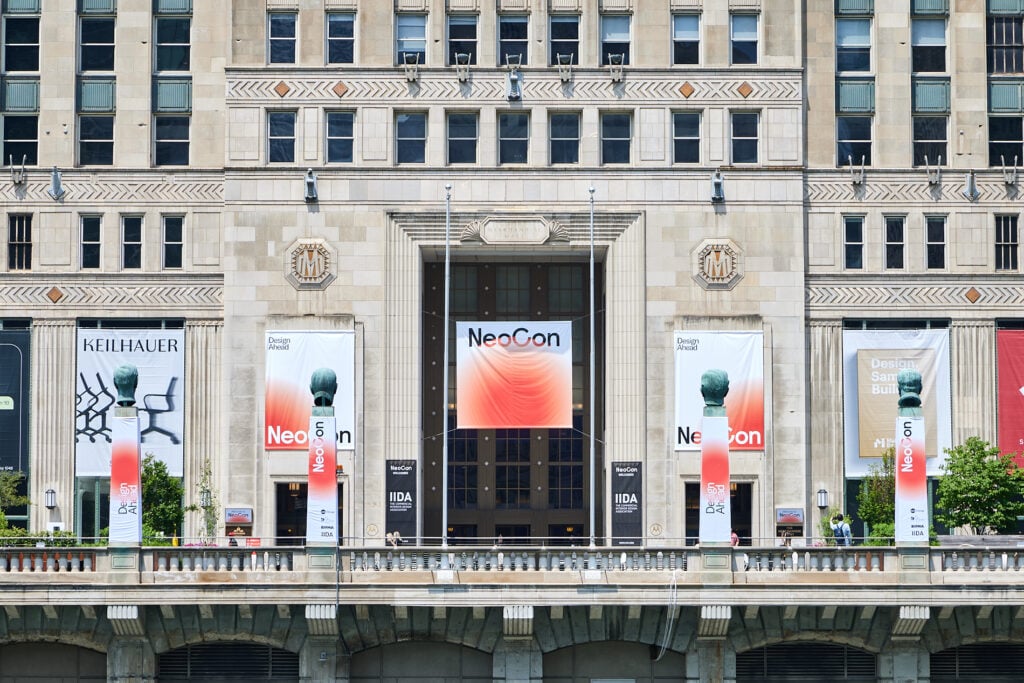 THE MART in Chicago, exterior with banners, NeoCon 2026