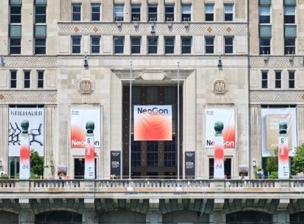 THE MART in Chicago, exterior with banners, NeoCon 2026