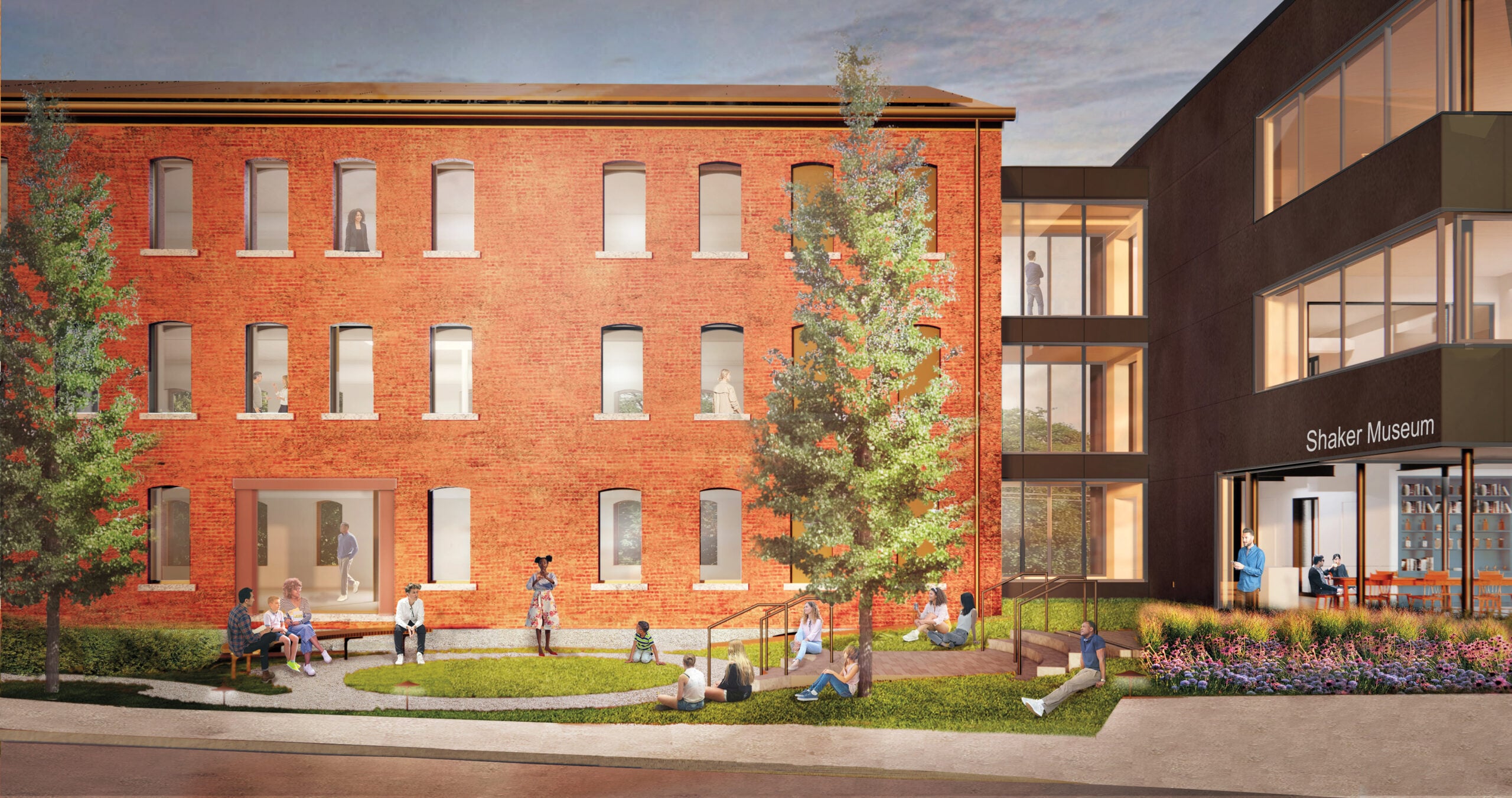 Rendering of brick-clad Shaker Museum by Selldorf Architects