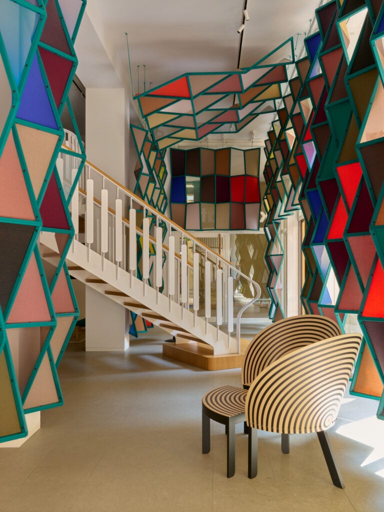 In Rainbows by Kvadrat. Developed by Giulio Ridolfo in collaboration with architect Lorenzo Bini of Binocle. In Rainbows is located at the existing Milan showroom by Alfredo Häberli.