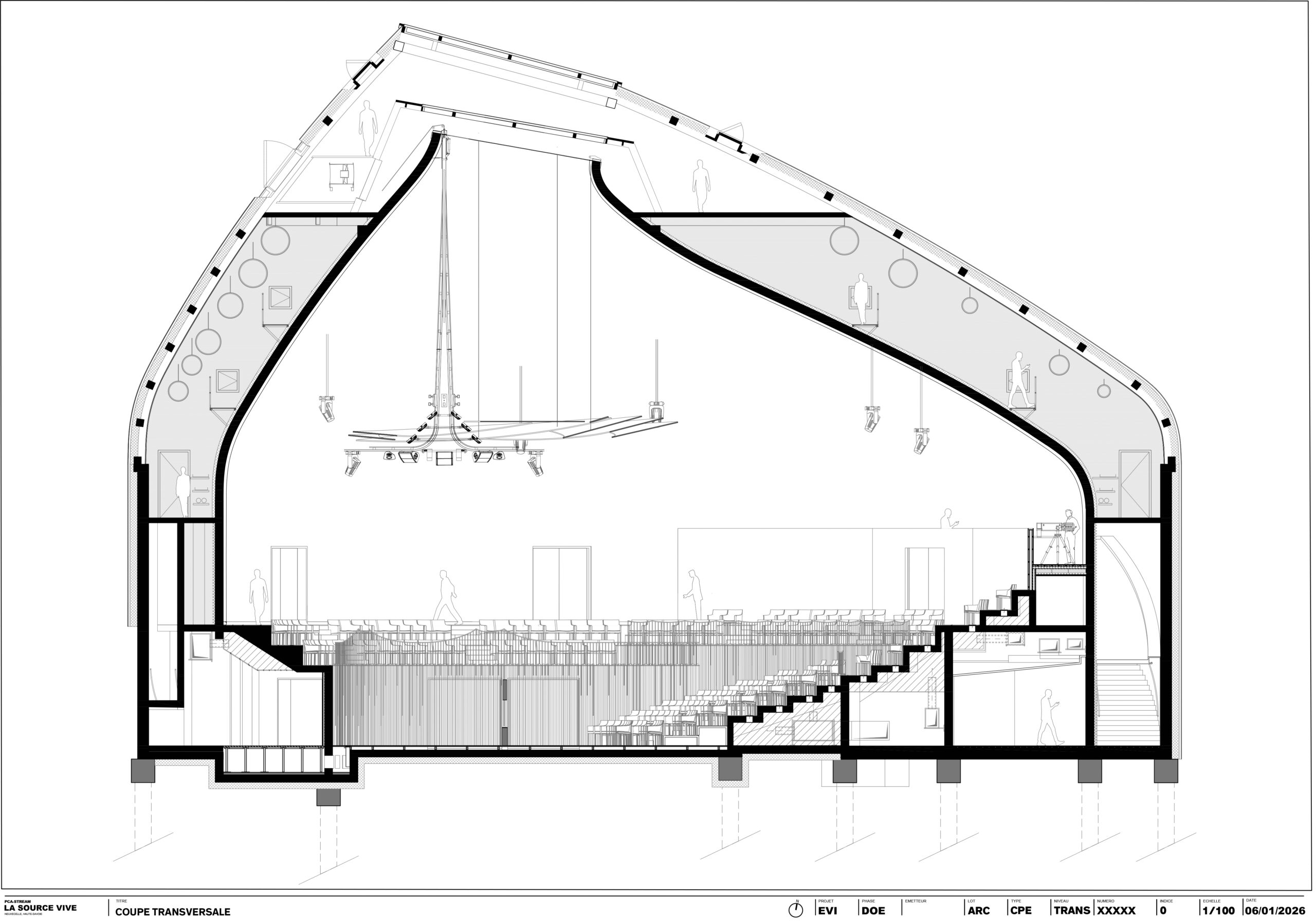 Diagram of La Source Vive, a modern concert hall, by PCA-STREAM.